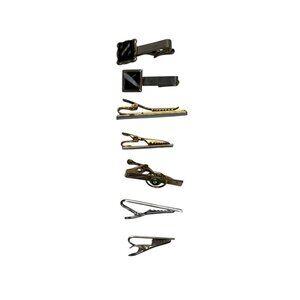 Lot of 7 Vintage Tie Bar Clips Gold Silver and Copper Tone Mixed Styles Estate